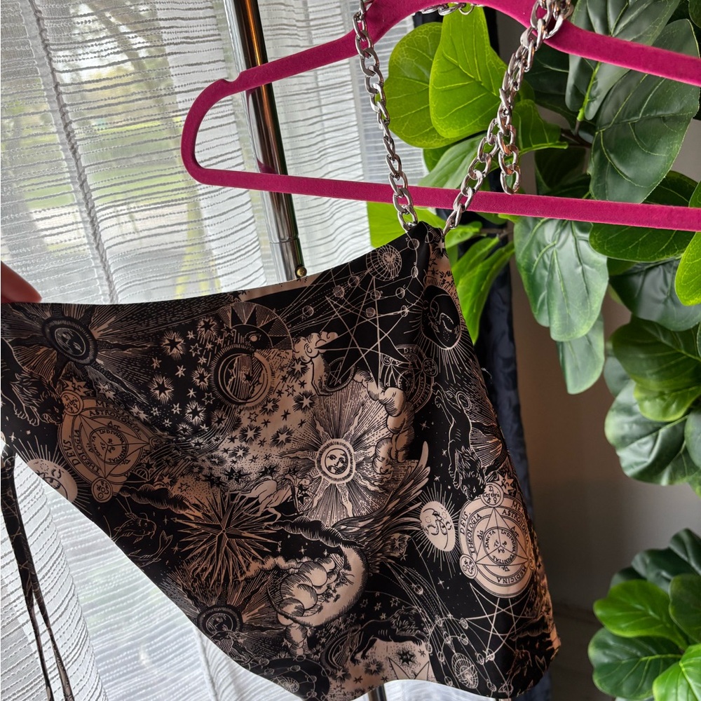 Garage Black and Silver Celestial Print Backless Halter Top